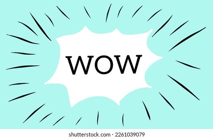 Fondo azul con la frase "wow" dentro de la burbuja blanca.