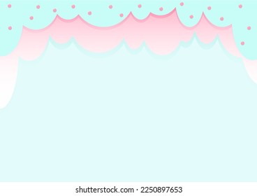 Blue background with pink and blue round clouds with round sprinkles