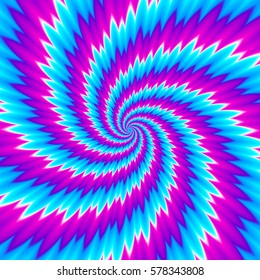 Blue background with pink spirals. Motion illusion.