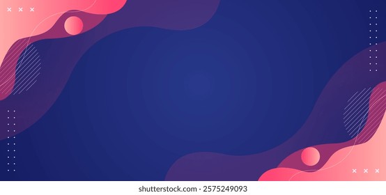 A blue background with pink and white lines and circles