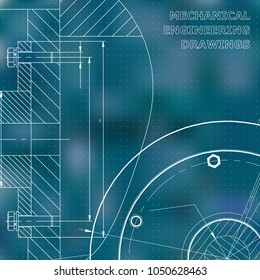 Blue background. Points. Technical illustration. Mechanical engineering. Technical design. Instrument making. Cover, banner, flyer, background. Corporate Identity