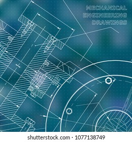 Blue background. Points. Technical illustration. Mechanical engineering. Technical design. Instrument making. Cover, banner