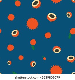 Blue Background Rambutan Fruit Pattern