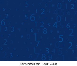 Blue background with Random numbers. Illustration for concept design. Digital design concept. Digital technology wallpaper.Vector binary code background.