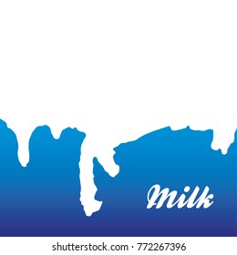 Blue background with real milk stain and text "Milk". Place your text. Use as banner of web, tag, advertising etc. Vector. Eps 10