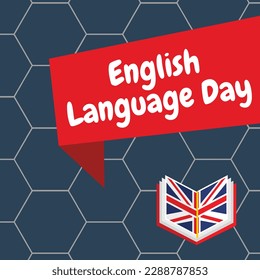 A blue background with a red banner that says english language day.