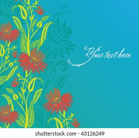 blue background with red flowers