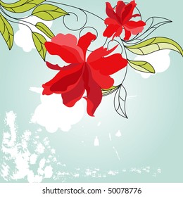Blue background with red flowers