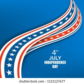 Blue background with red and blue ribbons and white stars.Independence day.