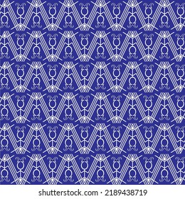 blue background with repeated abstract tribe line for fabric and etc