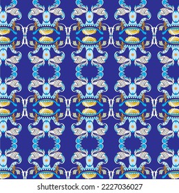 blue background with repeated custom abstract shape for fabric and etc