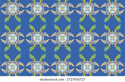 fundo azul com padrão abstrato verde repetido para tecido e etc