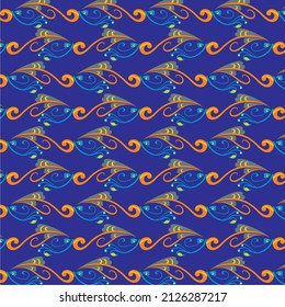 blue background with repeated orange abstract pattern
