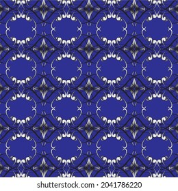 blue background with repeated white and black abstract line pattern