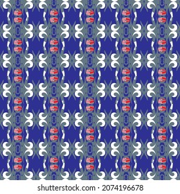 blauer Hintergrund mit mehrfarbigem und rotem abstraktem Muster in Linie