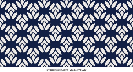 Blue background with repeating ornament. For print and stylish design. Vector pattern with white shapes.