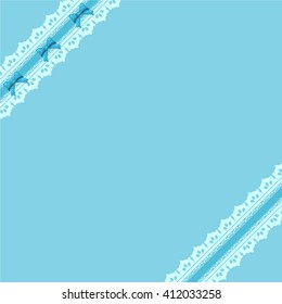 Blue background with ribbon bow and lace vintage style, Greeting card, template or background