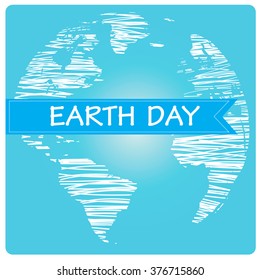 Blue background with a ribbon and our planet with texture