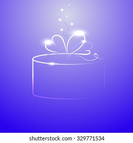 
blue background with a round box with a bow vector