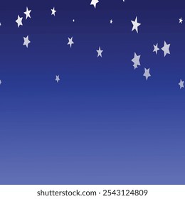 Blue background with scattered stars, evoking an American patriotic theme. This Christmas-inspired, sparkling starry sky features random stars on beautiful blue gradient, perfect for festive designs.