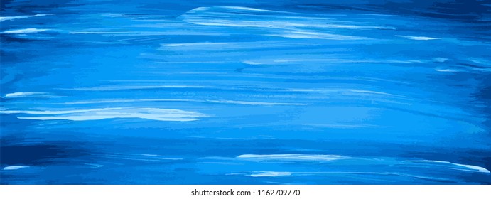 Blue background of sea surface painted by brush. Vector illustration.