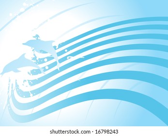 blue background  with sea wave and dolphin