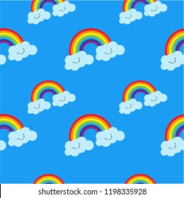 Blue background seamless rainbow cute pattern vector