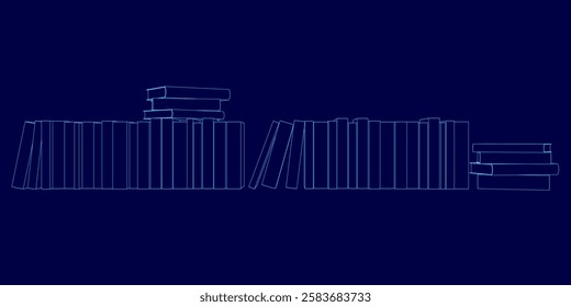 A blue background with a series of lines and shapes that look like books. The lines and shapes are arranged in a way that suggests a library or a bookstore