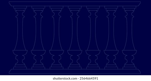 Blue background with a series of blue squares. The squares are arranged in a way that they look like a row of vases