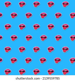 Blue Background set of comic icon in pop art style. Lips. Pattern. Vector illustration