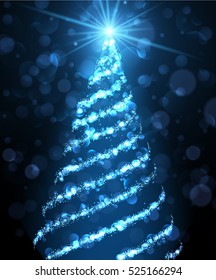 Fondo azul con brillantes árboles de Navidad abstractos. Ilustración vectorial.