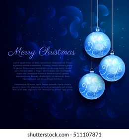 blue background with shiny hanging christmas balls