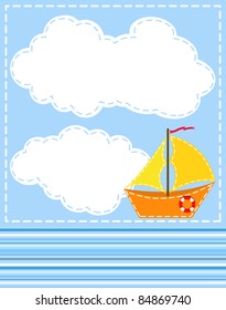 Blue background with ship. Vector illustration.