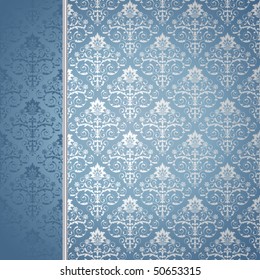 Blue background with silver flowers and leaves
