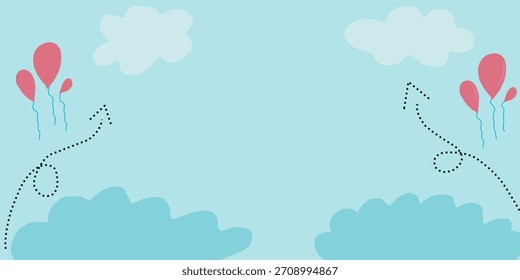 Blue background with sky and balloon decoration. Arrow with dotted line. Premium wallpaper style for design needs.