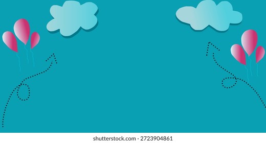 Blue background with sky and balloon decorations. sun as decorations. Premium wallpaper style for your design needs.