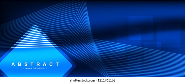 Blue background with smooth shape. Beautiful waving line in blue color. Horizontal banner template. Abstract futuristic template. Technology wallpaper with vibrant color.