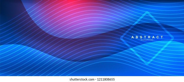 Blue background with smooth shape. Beautiful waving line in blue color. Horizontal banner template. Abstract futuristic template. Technology wallpaper with vibrant color.