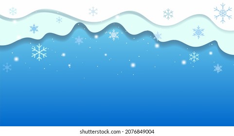 Blue background with snow and Christmas.