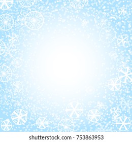 blue background with snow and snowflakes. New season concept. Vector illustration