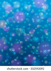Blue background with snowflake and bokeh, vector illustration
