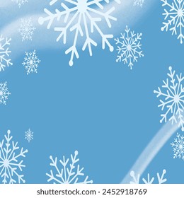 un fondo azul con copos de nieve y un fondo azul.