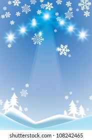 Blue background with snowflakes Abstract image of snow lighting
