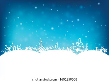 blue background with snowflakes and blurry circles. Vector graphics.