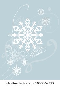 blue background with snowflakes in a cold winter. A card for Christmas or a holiday. Vector illustration