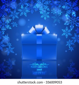 blue background with snowflakes and gift, vector