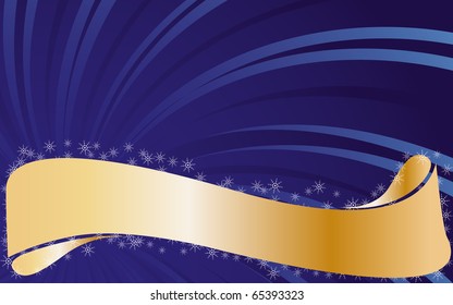 Blue background with snowflakes and gold type, vector illustration