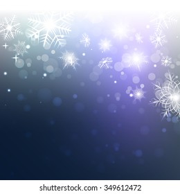 blue background with snowflakes, lights and shiny vector