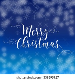 Blue background with snowflakes. Merry Christmas and Happy New Year Card. Vector illustration.