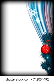 Blue background with snowflakes  and snow for celebrating the Happy New Year and Christmas. Abstract template for brochure, cover,  poster, flyer. Vector.  Banner in A4 size. 